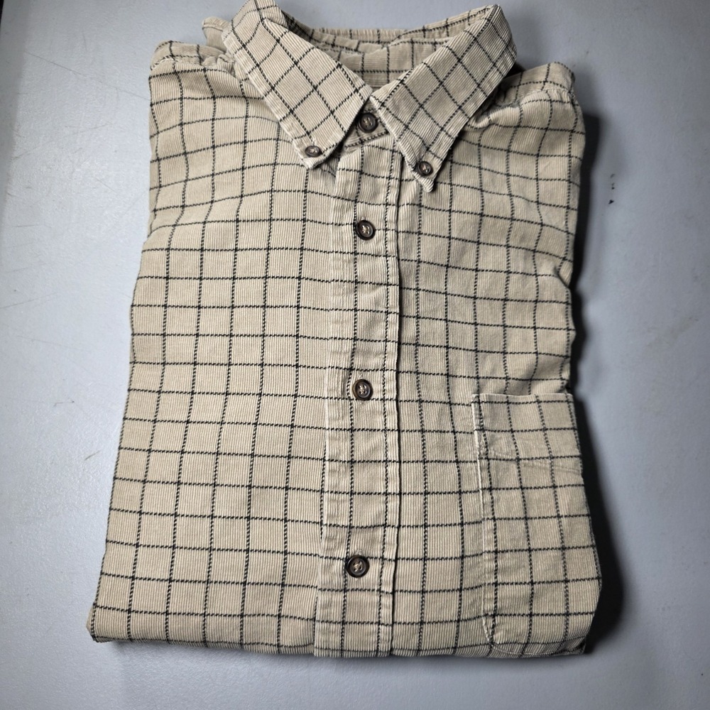 Natural Issue Button Up Shirt Mens L Beige/Tan  & Black Corduroy Check  Pattern‎
